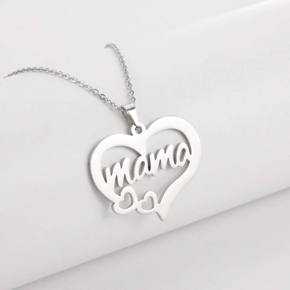 Collar Acero Mama Dos Corazones Plateado - Imagen 2
