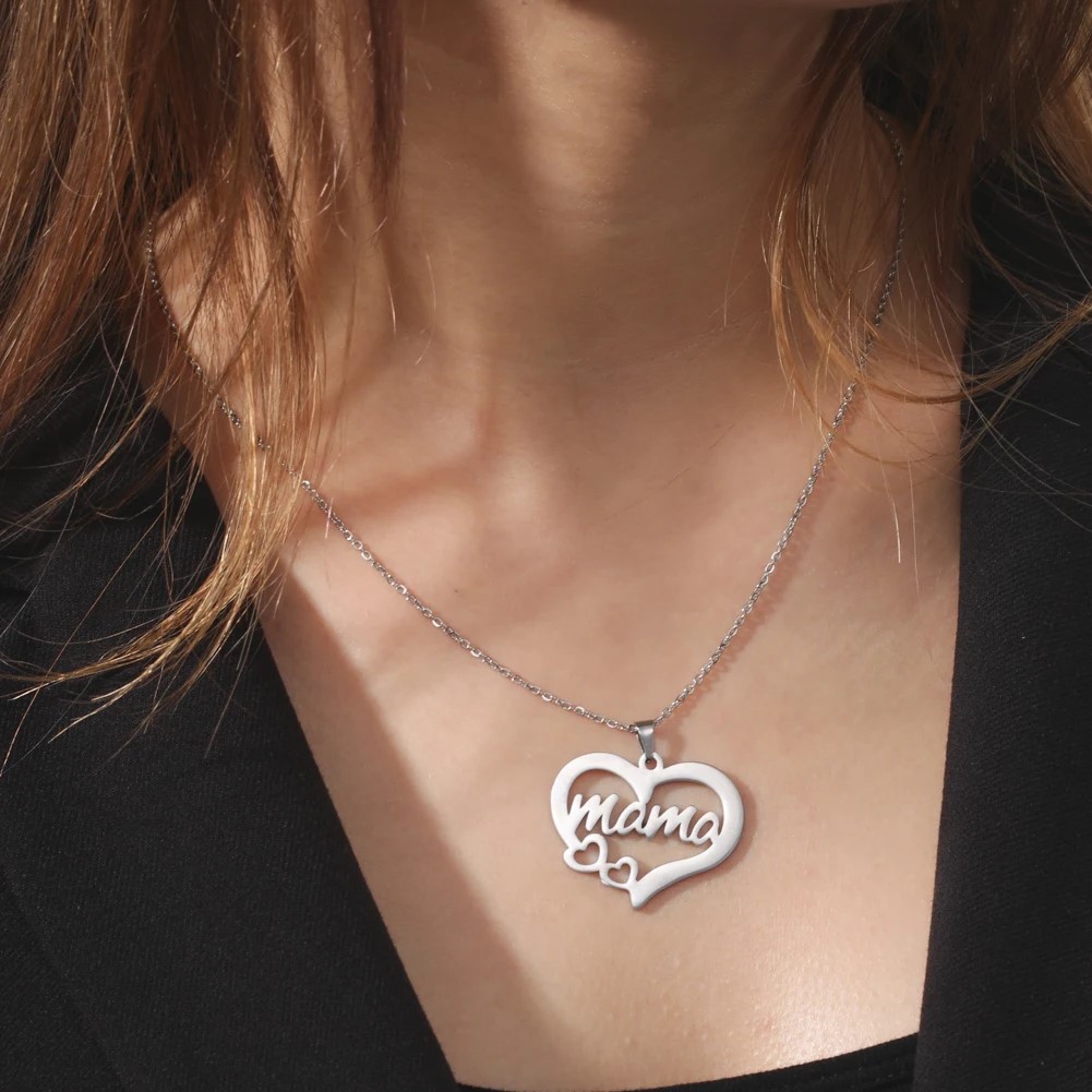 Collar Acero Mama Dos Corazones Plateado - Imagen 5