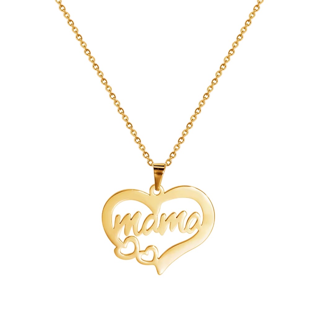Collar Acero Mama Dos Corazones Dorado