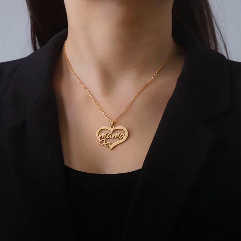 Collar Acero Mama Dos Corazones Dorado - Imagen 2