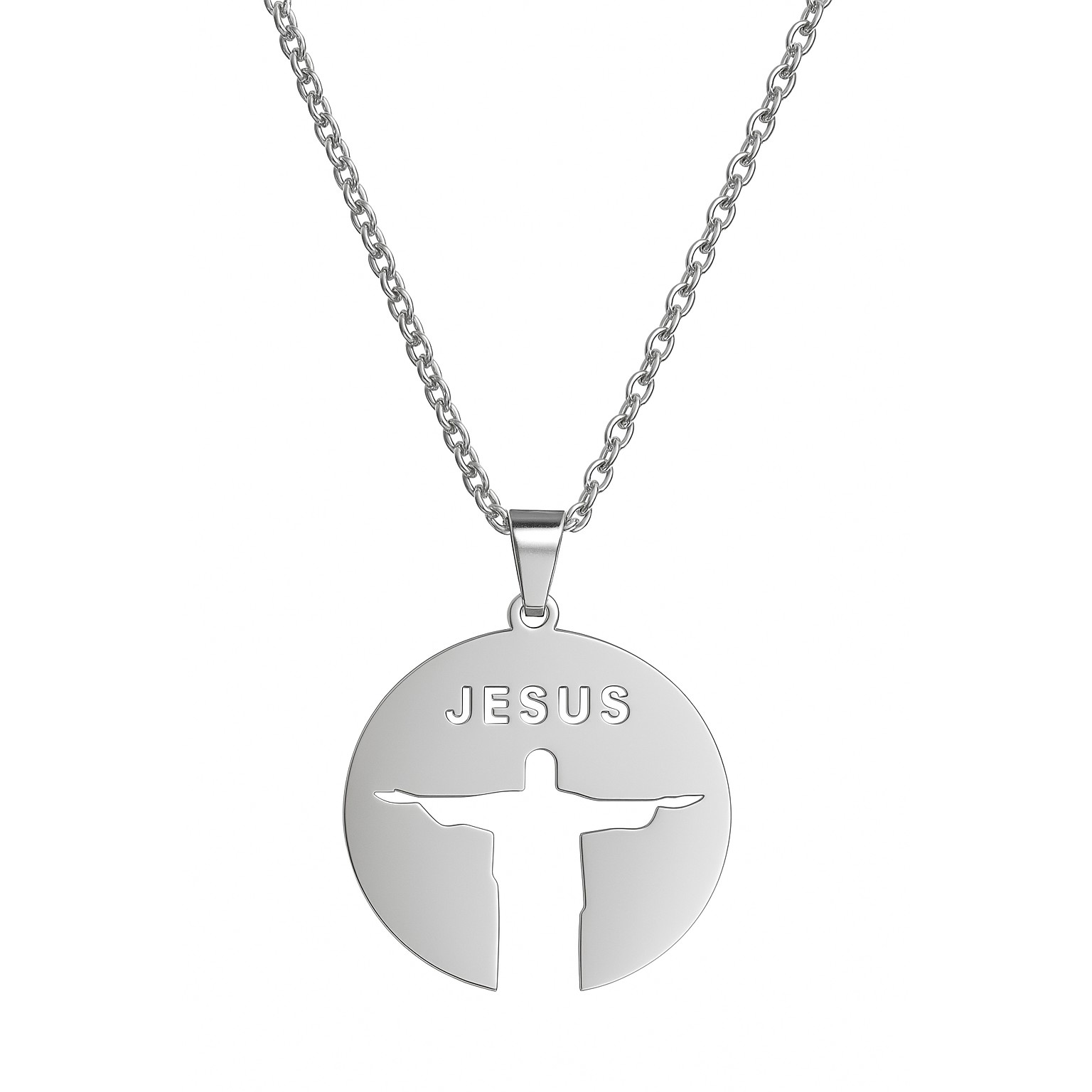 Collar Jesús Cristo Redentor Acero Plateado