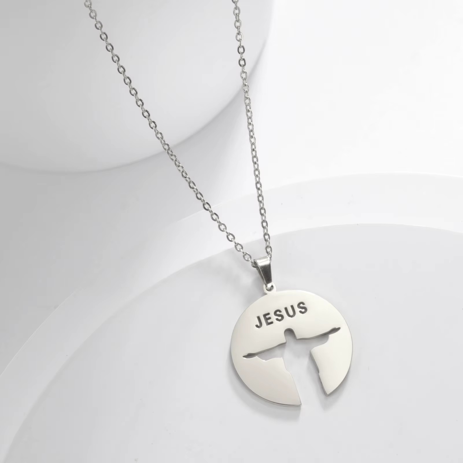 Collar Jesús Cristo Redentor Acero Plateado - Imagen 2