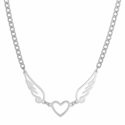 Collar Alas de Ángel corazón Acero Plateado