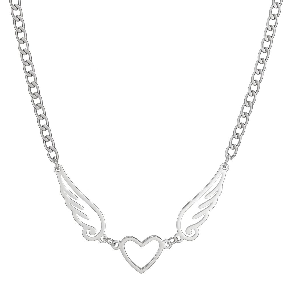 Collar Alas de Ángel corazón Acero Plateado