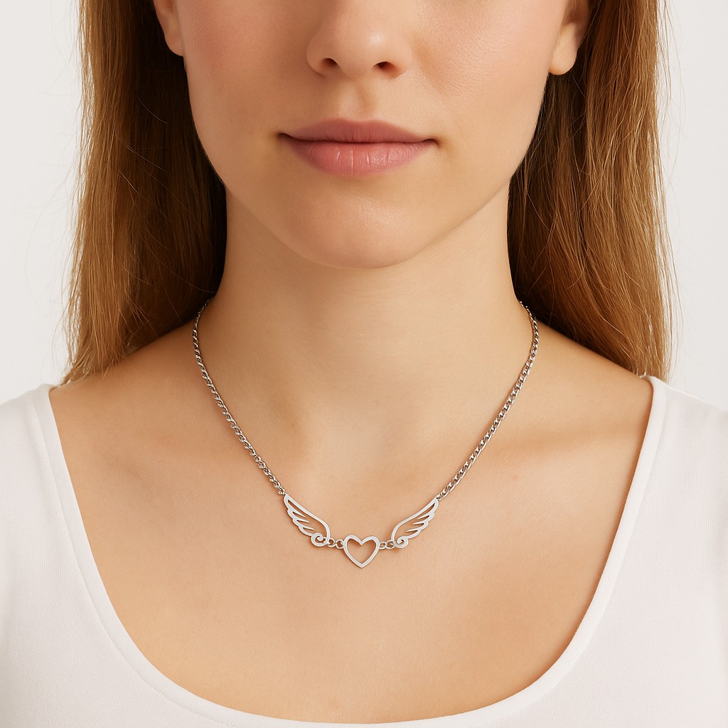 Collar Alas de Ángel corazón Acero Plateado