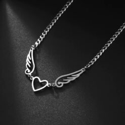 Collar Alas de Ángel corazón Acero Plateado