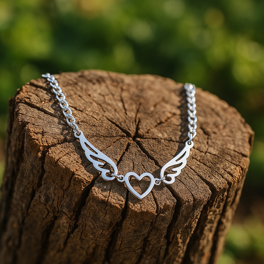 Collar Alas de Ángel corazón Acero Plateado