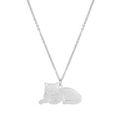 Collar Gato Acostado Gatito Acero Plateado