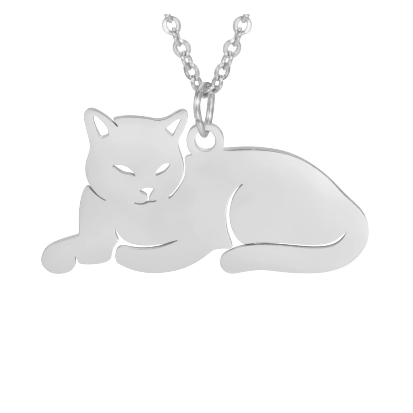 Collar Gato Acostado Gatito Acero Plateado