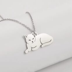 Collar Gato Acostado Gatito Acero Plateado