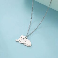 Collar Gato Acostado Gatito Acero Plateado
