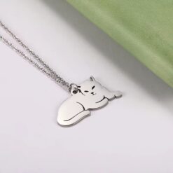 Collar Gato Acostado Gatito Acero Plateado