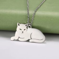 Collar Gato Acostado Gatito Acero Plateado
