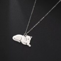 Collar Gato Acostado Gatito Acero Plateado