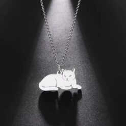 Collar Gato Acostado Gatito Acero Plateado
