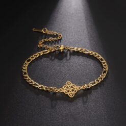 Pulsera Nudo de Bruja Celta Figaro Dorada Acero