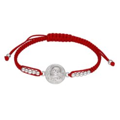 Pulsera Plata 925 San Benito Hilo Rojo Bolitas Trenzado
