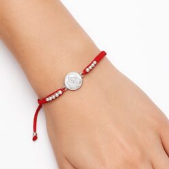 Pulsera Plata 925 San Benito Hilo Rojo Bolitas Trenzado
