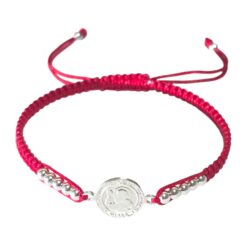 Pulsera Plata 925 San Benito Hilo Rojo Bolitas Trenzado