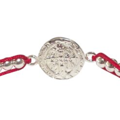 Pulsera Plata 925 San Benito Hilo Rojo Bolitas Trenzado