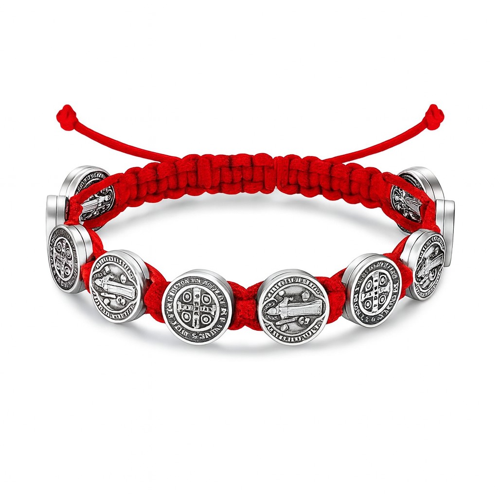 Pulsera Hilo Rojo San Benito Protector 10 Medallas MD1127