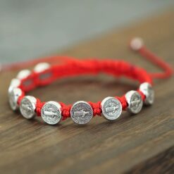 Pulsera Hilo Rojo San Benito Protector 10 Medallas MD1127