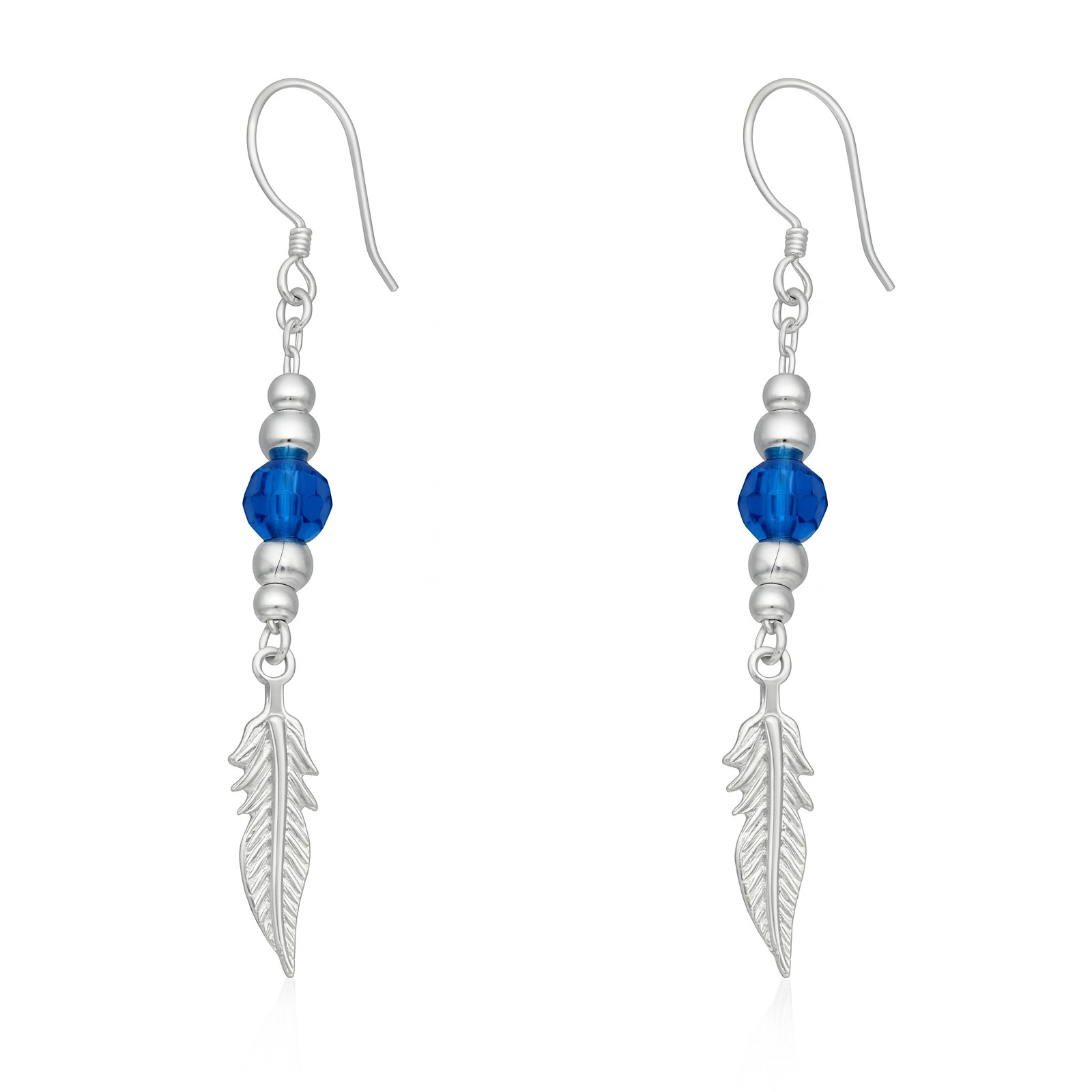 Aros Plata 925 Pluma y Cristal Azul Colgante