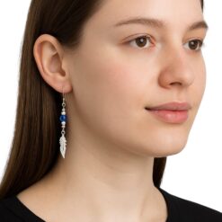 Aros Plata 925 Pluma y Cristal Azul Colgante