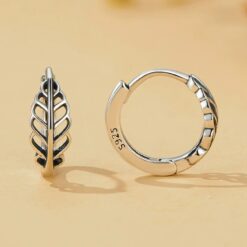 Aros Plata 925 Argollas Huggie Hojas de Otoño 12mm
