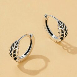 Aros Plata 925 Argollas Huggie Hojas de Otoño 12mm