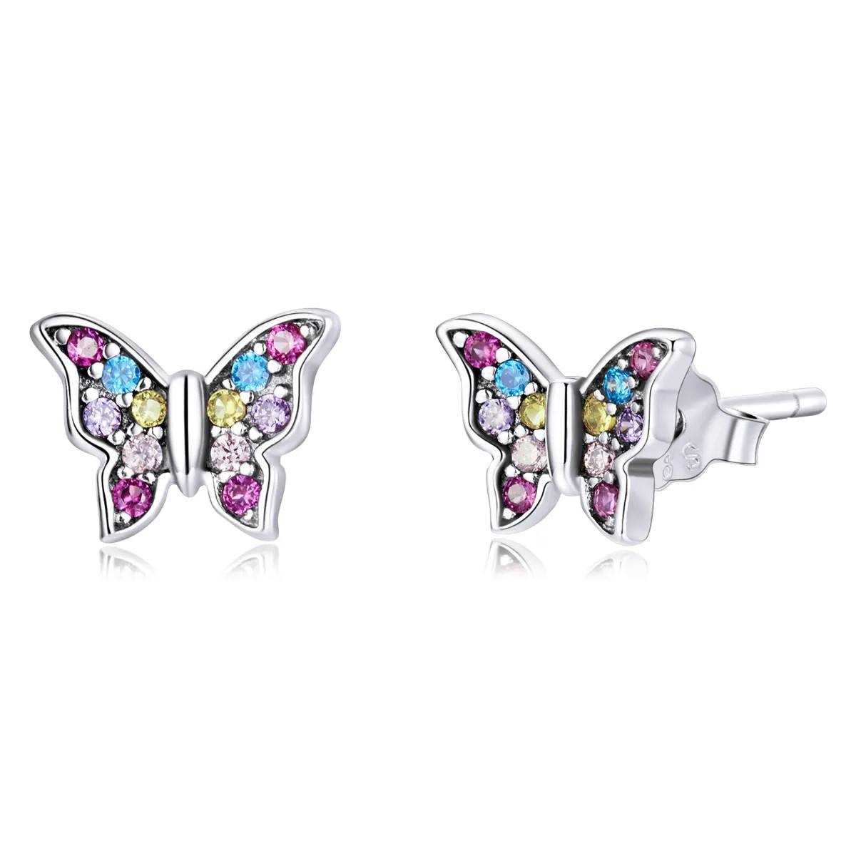 Aros Plata 925 Mini Mariposa Multicolor