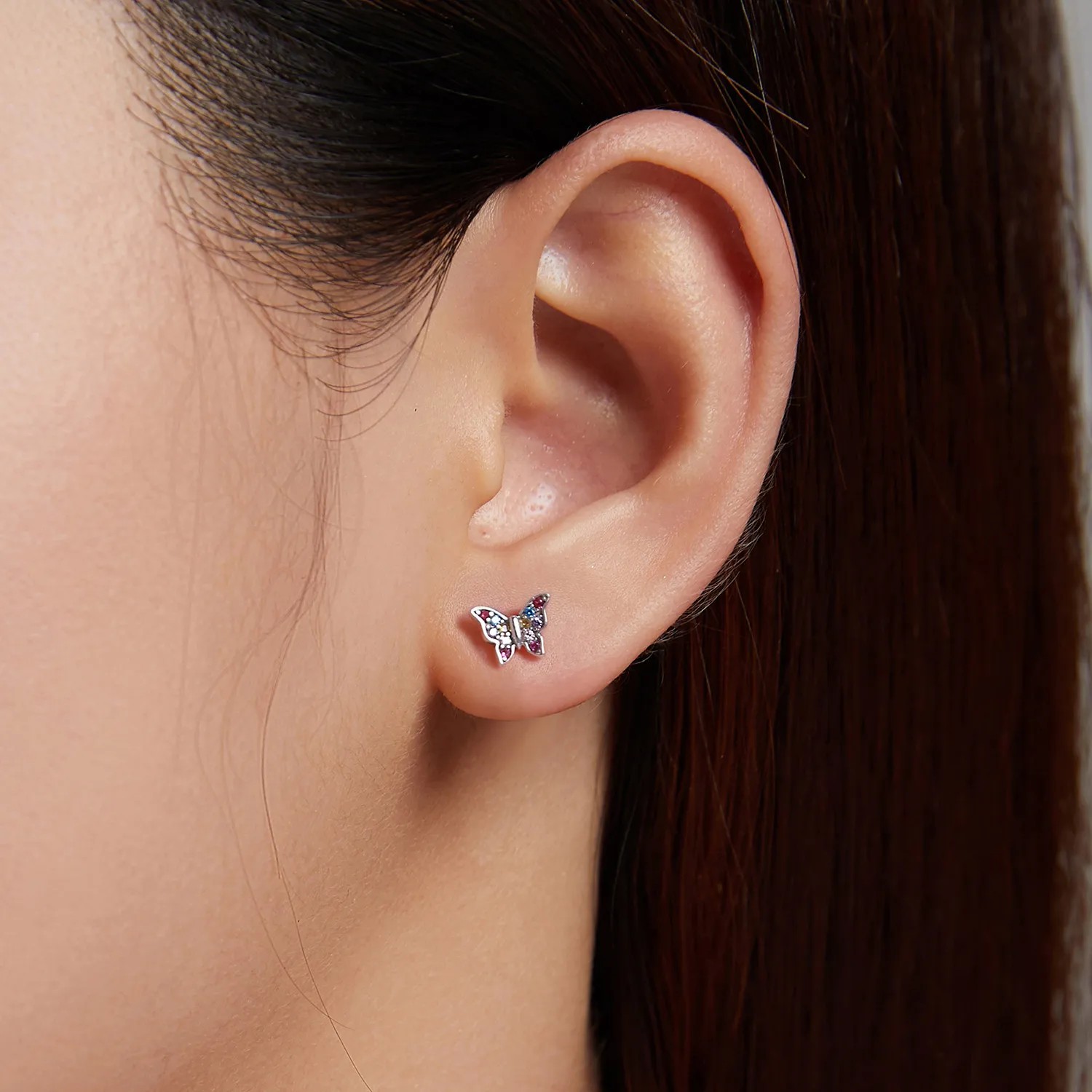 Aros Plata 925 Mini Mariposa Multicolor