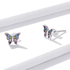 Aros Plata 925 Mini Mariposa Multicolor