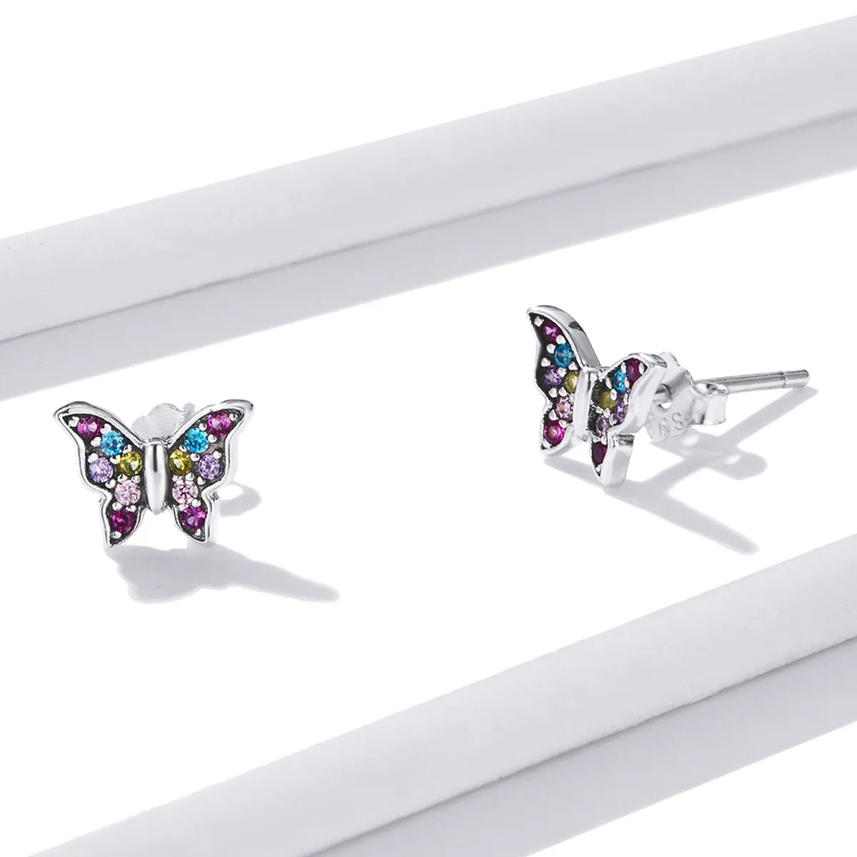 Aros Plata 925 Mini Mariposa Multicolor