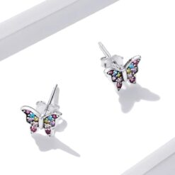Aros Plata 925 Mini Mariposa Multicolor