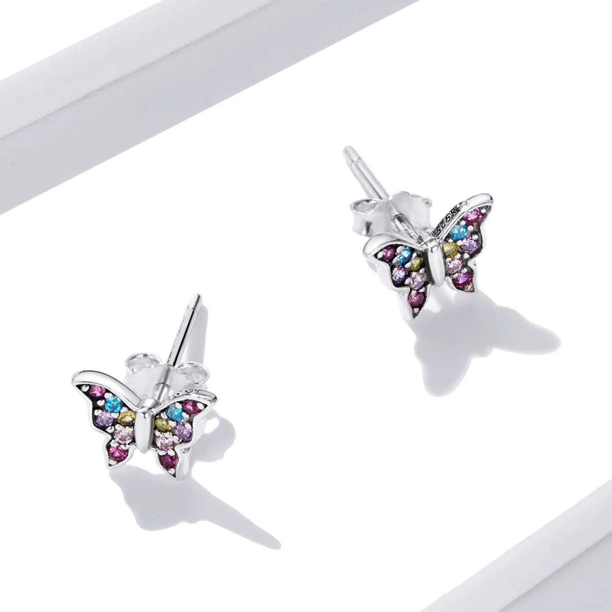 Aros Plata 925 Mini Mariposa Multicolor