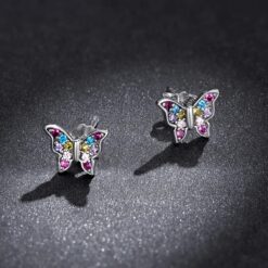 Aros Plata 925 Mini Mariposa Multicolor