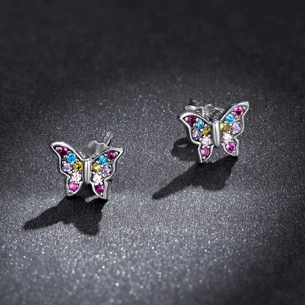 Aros Plata 925 Mini Mariposa Multicolor