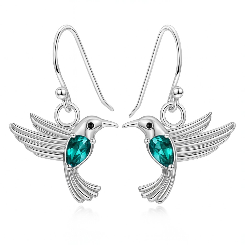 Aros Colgante Colibri Cristal verde
