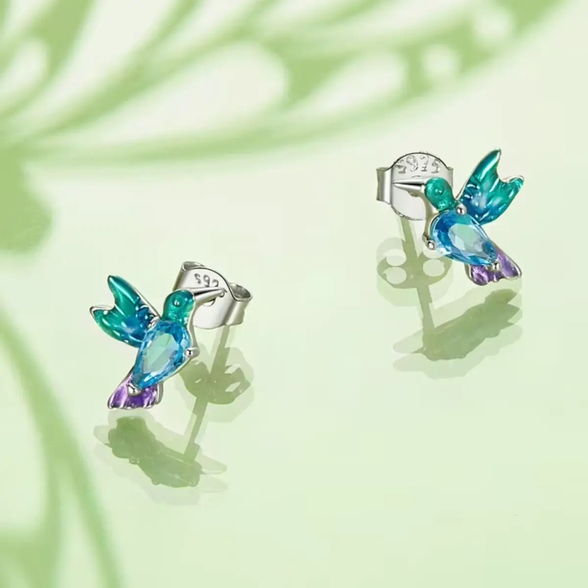 Aros Plata 925 Mini Colibrí Pájaro Multicolor - Imagen 3