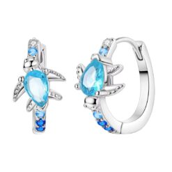 Aros Plata 925 Tortuga Marina Cristal Celeste