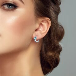 Aros Plata 925 Tortuga Marina Cristal Celeste