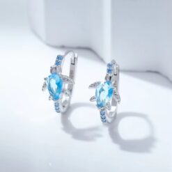 Aros Plata 925 Tortuga Marina Cristal Celeste