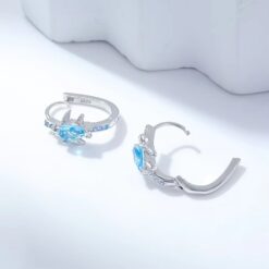 Aros Plata 925 Tortuga Marina Cristal Celeste