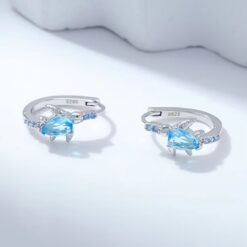 Aros Plata 925 Tortuga Marina Cristal Celeste