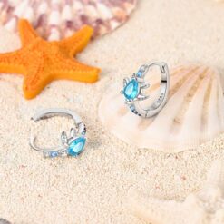 Aros Plata 925 Tortuga Marina Cristal Celeste